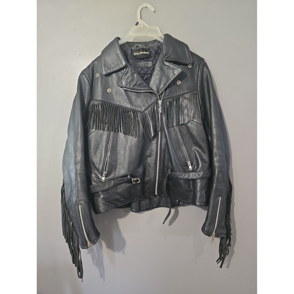 Harley-Davidson Black Leather Fringe Biker Jacket